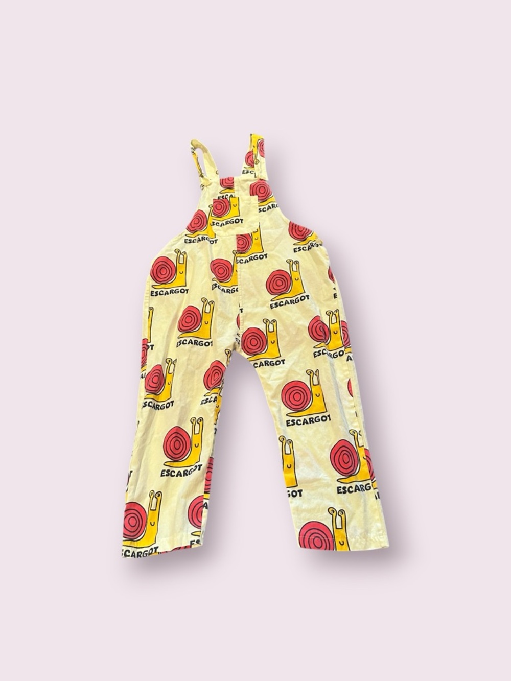 Kids Hugo Loves Tiki Organic Cotton Yellow Escargot Print Overalls Size 8T